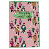 醜いおもしろいクリスマスセーターの猫がピンク ミディアムペーパーバッグ (正面)