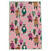 醜いおもしろいクリスマスセーターの猫がピンク ミディアムペーパーバッグ (裏面)