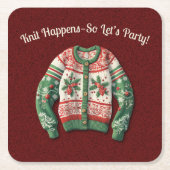 醜いおもしろいクリスマスセーターホリデーパーティー スクエアペーパーコースター (正面)