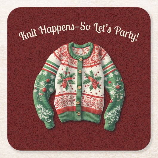 醜いおもしろいクリスマスセーターホリデーパーティー スクエアペーパーコースター (正面)