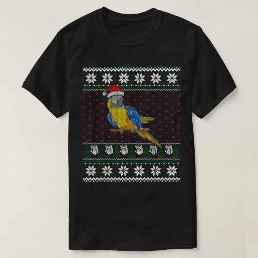 醜いおもしろいクリスマスセーター動物サンタ・オウム Tシャツ (デザイン正面)