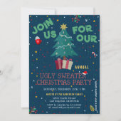 醜いおもしろいクリスマスセーター犬のパーティー 招待状 (正面)