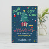 醜いおもしろいクリスマスセーター犬のパーティー 招待状 (スタンド正面)