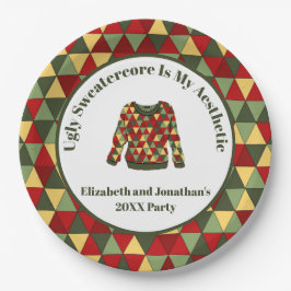 醜いおもしろいクリスマスセーター赤グリーン金ゴールド ペーパープレート