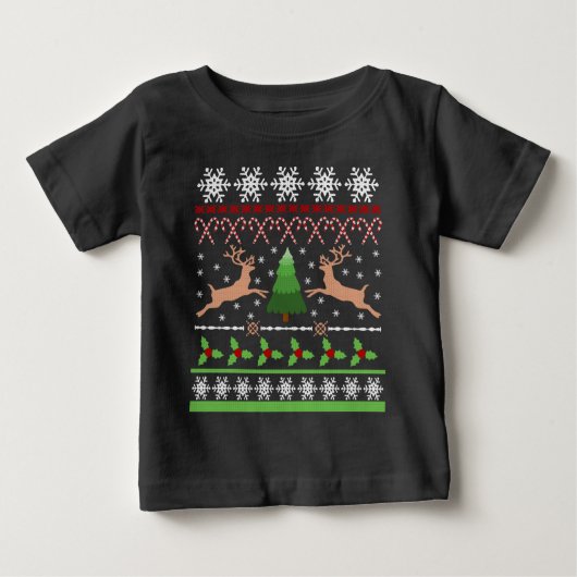 醜いおもしろいクリスマスセーター ベビーTシャツ (正面)