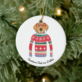 醜いおもしろいクリスマスセーター、眼鏡をかけている犬 セラミックオーナメント