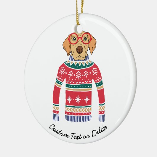 醜いおもしろいクリスマスセーター、眼鏡をかけている犬 セラミックオーナメント (左)