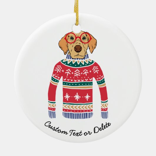 醜いおもしろいクリスマスセーター、眼鏡をかけている犬 セラミックオーナメント (裏面)
