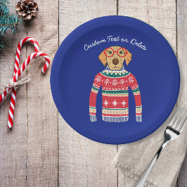 醜いおもしろいクリスマスセーター、眼鏡をかけている犬 ペーパープレート