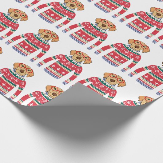 醜いおもしろいクリスマスセーター、眼鏡をかけている犬 ラッピングペーパー (角)