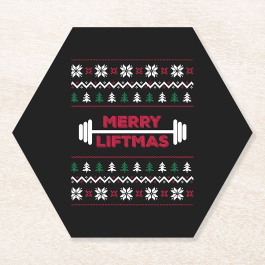 醜いおもしろいクリスマスリフティングジムグラフィック –  ペーパーコースター (正面)