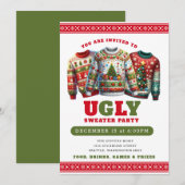醜いおもしろいセーターのクリスマスパーティの招待状 招待状 (正面/裏面)