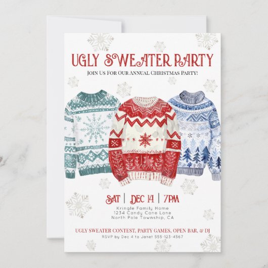 醜いおもしろいセーターのクリスマスパーティー 招待状 (正面)