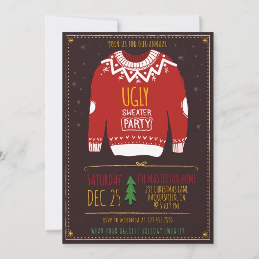 醜いおもしろいセーターのクリスマスパーティー 招待状 (正面)