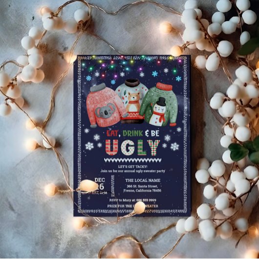 醜いおもしろいセーターのクリスマスパーティー 招待状