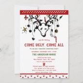 醜いおもしろいセーターのトナカイ北欧ニットクリスマス 招待状 (正面)