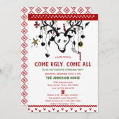 醜いおもしろいセーターのトナカイ北欧ニットクリスマス 招待状 (正面/裏面)