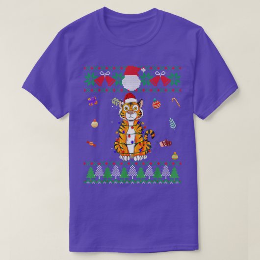 醜いおもしろいセータークリスマスアニマルズサンタタイガース Tシャツ (デザイン正面)