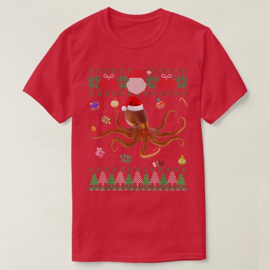 醜いおもしろいセータークリスマスアニマルズサンタタコ Tシャツ (デザイン正面)