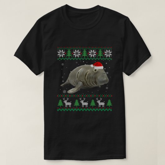 醜いおもしろいセータークリスマスアニマルズサンタマナティー Tシャツ (デザイン正面)