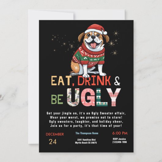 醜いおもしろいセータークリスマスパーティの招待状 招待状 (正面)