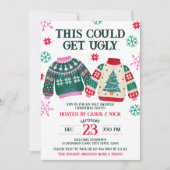 醜いおもしろいセータークリスマスパーティー&スノーフレーク 招待状 (正面)