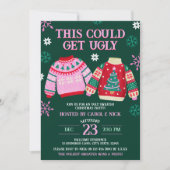 醜いおもしろいセータークリスマスパーティー&スノーフレーク 招待状 (正面)