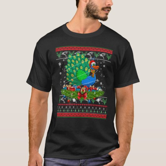 醜いおもしろいセータークリスマス動物クリスマスピーコック Tシャツ (正面)