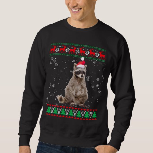 醜いおもしろいセータークリスマス動物クリスマスラクーン スウェットシャツ (正面)