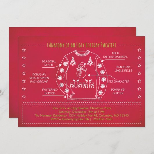 醜いおもしろいセータークリスマス招待状 招待状 (正面/裏面)