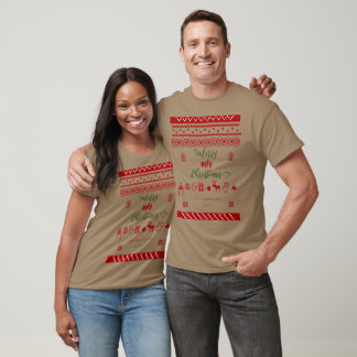 醜いおもしろいメリークリスマスのセーター赤のマッチング Tシャツ