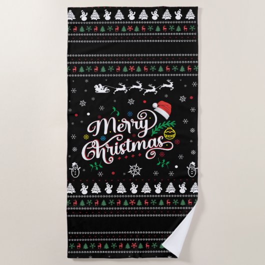 醜いおもしろいメリークリスマス ビーチタオル (正面)