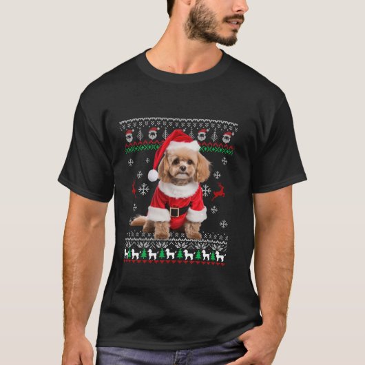 醜いかわいいプードルサンタハットクリスマスツリークリスマスドッグ Tシャツ (正面)