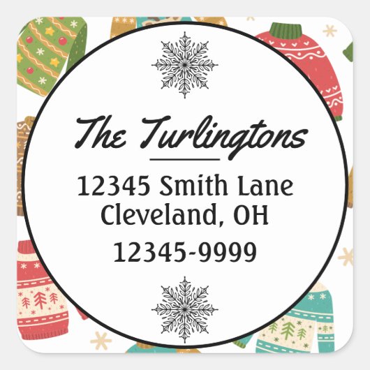 醜いが可愛いクリスマスセーター差出人住所 スクエアシール (正面)