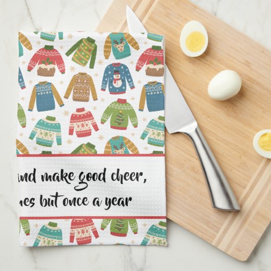 醜いが可愛い醜いクリスマスセーター休日引用文 キッチンタオル