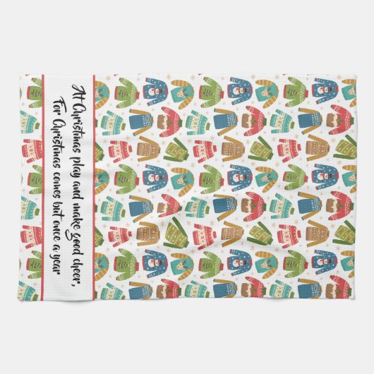 醜いが可愛い醜いクリスマスセーター休日引用文 キッチンタオル (横)