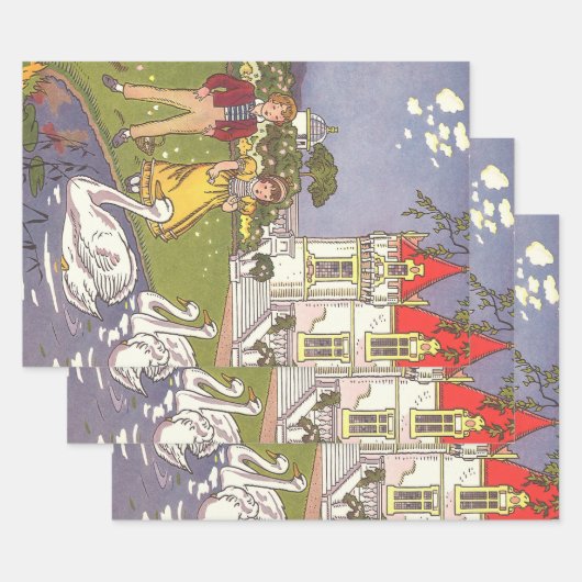 醜いアヒルのヴィンテージ童話 ラッピングペーパーシート (セット)