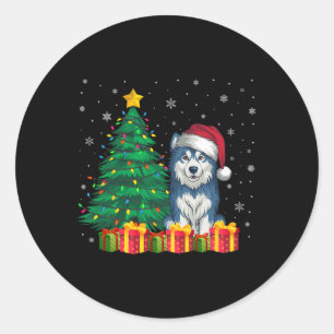 醜いアラスカンマラムートサンタハットクリスマスライトD ラウンドシール