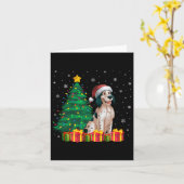 醜いイギリスのセッターサンタハットクリスマスライトドッグ カード (黄色い花)