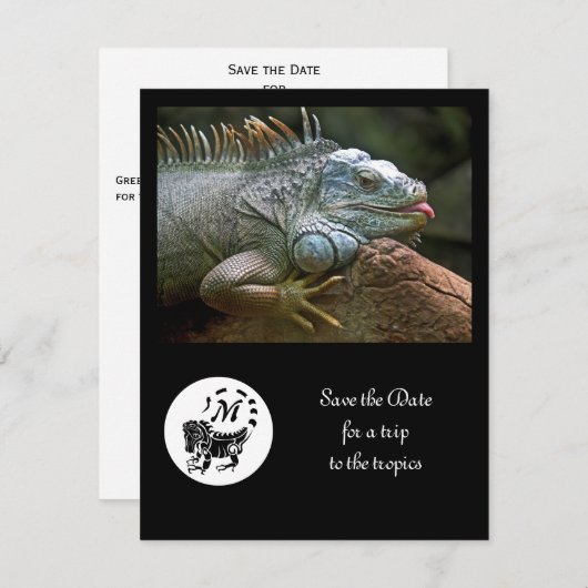 醜いイグアナのシルエット写真遊の日付 招待状 (正面/裏面)