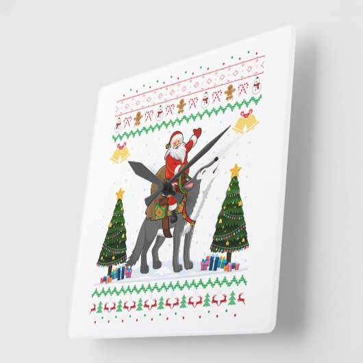 醜いオオカミクリスマスギフトサンタライディングオカミのクリスマス スクエア壁時計 (傾斜)
