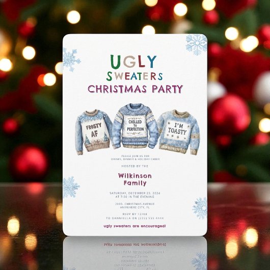 醜いカラフルクリスマスセーターパーティの招待状 招待状