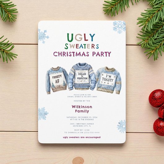 醜いカラフルクリスマスセーターパーティの招待状 招待状