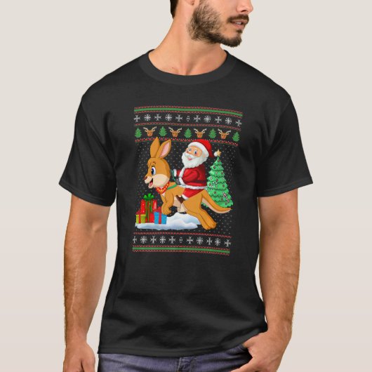 醜いカンガルークリスマスサンタライディングカンガルーChristma Tシャツ (正面)