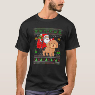 醜いクリスマスおもしろいサンタクロース乗馬トイプードルチ Tシャツ