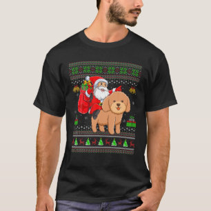 醜いクリスマスおもしろいサンタクロース乗馬トイプードルチ Tシャツ