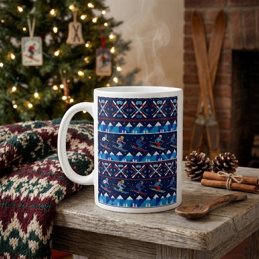 醜いクリスマスのスキーパターンホリデー コーヒーマグカップ