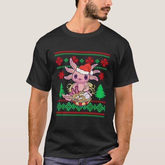 醜いクリスマスのセーターかわいいアニメ食べ物アソロトル Tシャツ (正面)