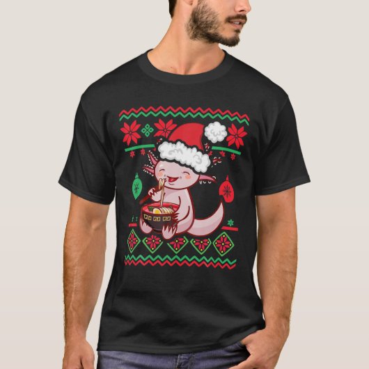 醜いクリスマスのセーターかわいいアニメ食べ物アソロトル Tシャツ (正面)