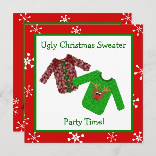醜いクリスマスのセーターのクリスマスのパーティの招待状 招待状 (正面/裏面)